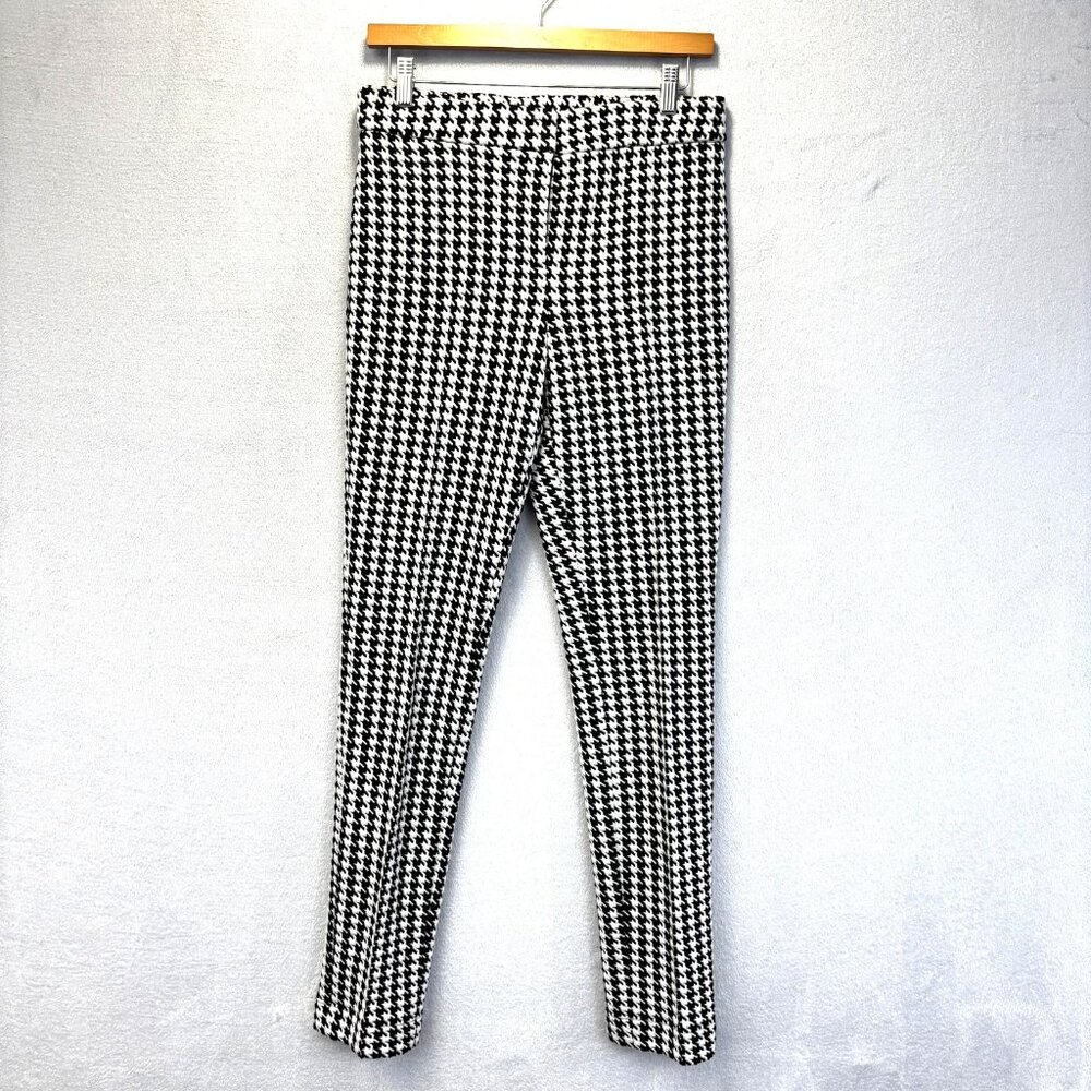 Akris Punto Houndstooth Dress Pants Womens 6 Black White Texture Knit Slim Ankle